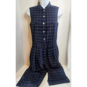 Armani Exchange Navy/White Plaid‎ Jumpsuit Sleeveless Button Front SZ 0